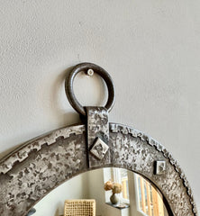 Brutalist mid-century round wall mirror. France c.1950