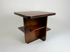 Eyespy - Art Deco era book or side table in mahogany. Manufactured in England c.1920-30 by Waring &amp; Gillow, retailed by P.E Gane, Bristol.
