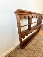 Rustic Pine Wall Mounted Plate Rack with Rope Twist Moulding & Scallop Edges