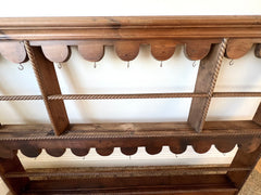 Rustic Pine Wall Mounted Plate Rack with Rope Twist Moulding & Scallop Edges