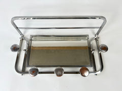 Art Deco coat rack with 5 hooks, mirror and shelf