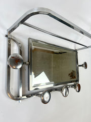 Art Deco coat rack with 5 hooks, mirror and shelf