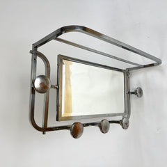 Art Deco coat rack with 5 hooks, mirror and shelf