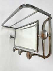 Art Deco coat rack with 5 hooks, mirror and shelf