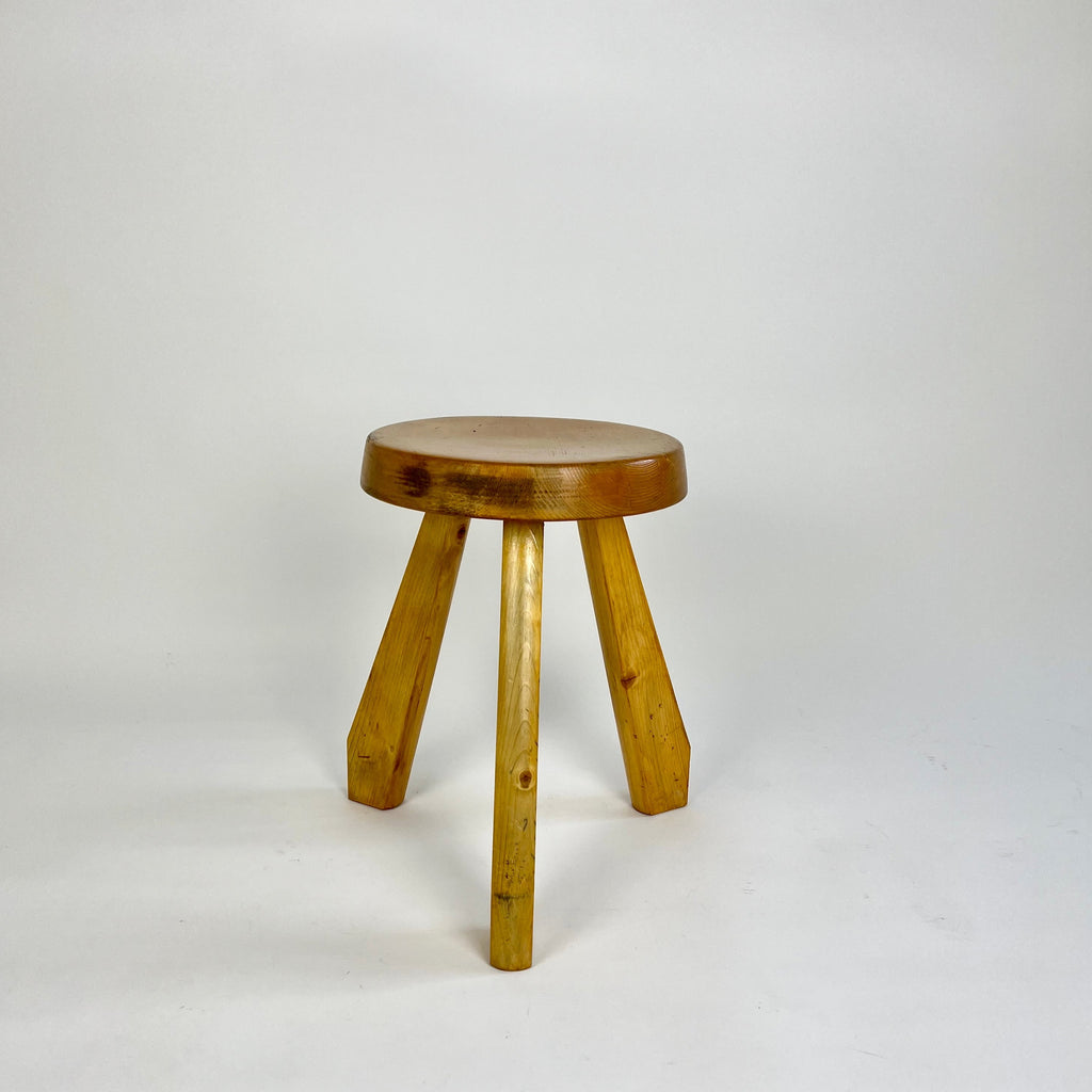 Pine Sandoz stool from Les Arcs, Charlotte Perriand