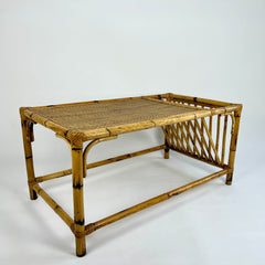 Vintage Bamboo & Rattan Coffee Table In The Manner Of Vivai Del Sud. Italy 1980s