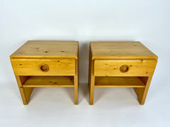 Pair of Charlotte Perriand pine bedside tables / night stands sourced from an apartment clearance in the alpine resort of Arc 1600, France.