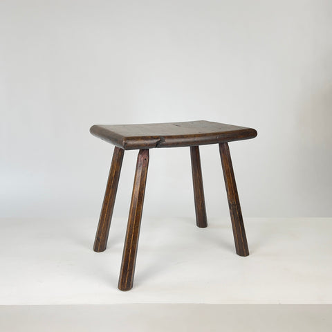 Primitive 19th century oak stool / side table