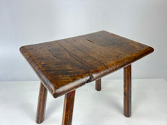Primitive 19th century oak stool / side table