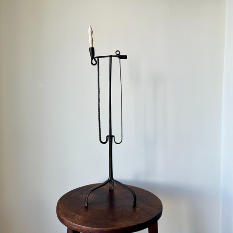 Antique primitive French 18th century hand forged iron candle and taper holder