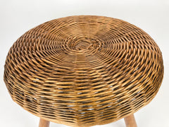 Mid century wicker tripod stool / side table attributed to the American designer Tony Paul.