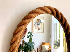 Large elliptical rope mirror, Audoux & Minet. France 1950-60