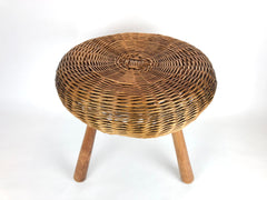 Mid century wicker tripod stool / side table attributed to the American designer Tony Paul.