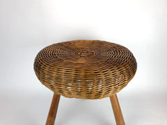 Mid century wicker tripod stool / side table attributed to the American designer Tony Paul.