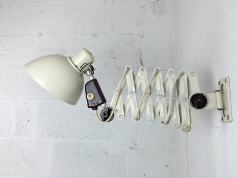 Vintage industrial German scissor arm extendable wall lamp