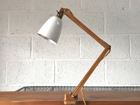 50s wooden arm clamp light by Klamplight