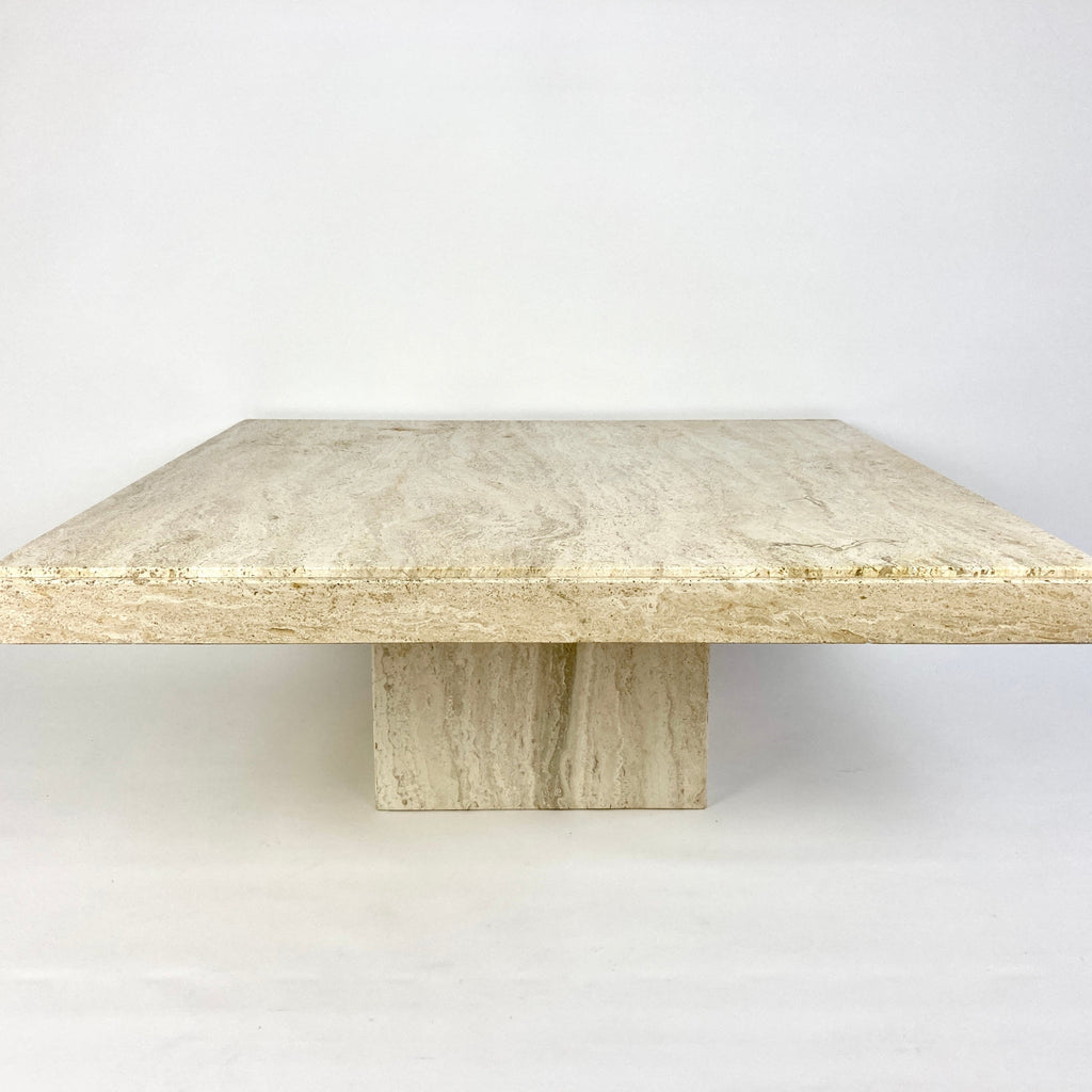 Eyespy - Large travertine square coffee table, Italy 1980s