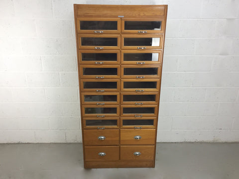 Antique oak haberdashery shop drawers