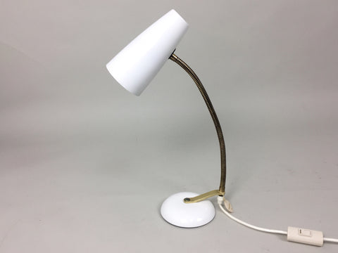 White and brass mid century lamp by Maclamp
