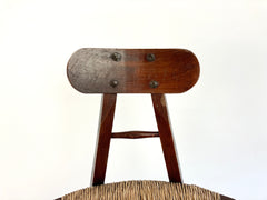 Rustic tripod chair with rush seat