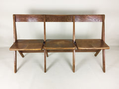 Antique oak school fold up bench 3 seats - eyespy