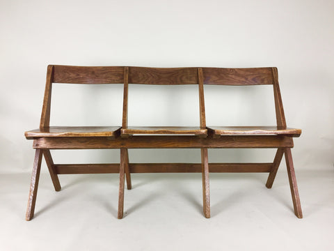 Antique oak school fold up bench 3 seats