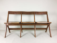 Antique oak school fold up bench 3 seats - eyespy