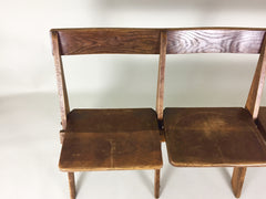 Antique oak school fold up bench 3 seats - eyespy