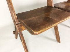 Antique oak school fold up bench 3 seats - eyespy