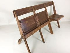 Antique oak school fold up bench 3 seats - eyespy