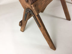 Antique oak school fold up bench 3 seats - eyespy