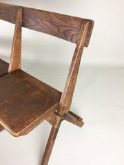 Antique oak school fold up bench 3 seats - eyespy