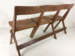 Antique oak school fold up bench 3 seats - eyespy
