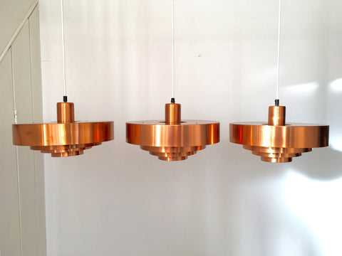 Danish 'Roulet' copper pendant ceiling lights by Jo Hammerborg, Fog & Mørup