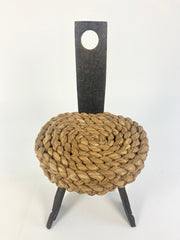 Eyespy - Low chair / stool in oak with a thick woven rush seat by French designers Adrien Audoux and Frida Minet. France, 1950s.