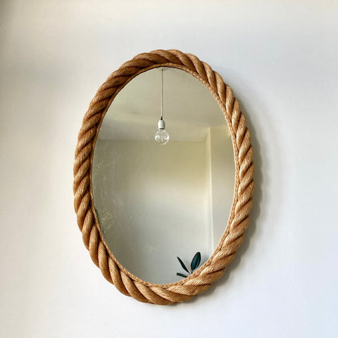 Large elliptical rope mirror, Audoux & Minet. France 1950-60
