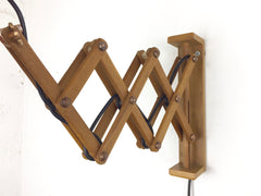 Maclamp wall lamp, wooden arm, copper shade - eyespy