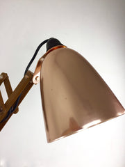 Maclamp wall lamp, wooden arm, copper shade - eyespy