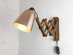 Maclamp wall lamp, wooden arm, copper shade - eyespy