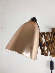 Maclamp wall lamp, wooden arm, copper shade - eyespy