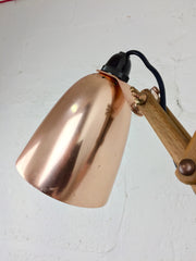 Maclamp wall lamp, wooden arm, copper shade - eyespy