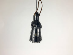 Vintage industrial wooden handle cage inspection light - eyespy