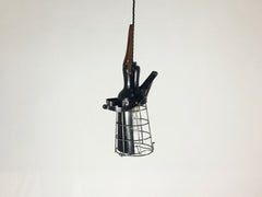 Vintage industrial wooden handle cage inspection light - eyespy