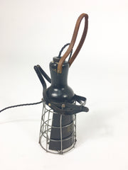 Vintage industrial wooden handle cage inspection light - eyespy