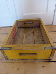 VINTAGE US SODA CRATE 'DOUBLE COLA' - YELLOW - eyespy
