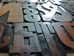 Vintage letterpress wooden printing blocks - eyespy