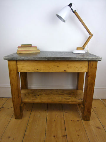 Vintage industrial metal top factory side table