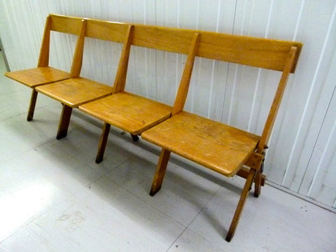 Antique oak school fold up bench 4 seats