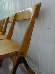 Antique oak school fold up bench 4 seats - eyespy