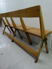 Antique oak school fold up bench 4 seats - eyespy